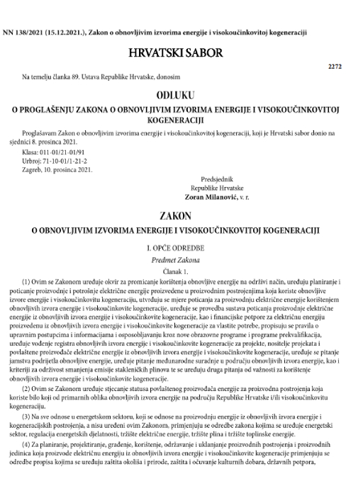 Zakon o obnovljivim izvorima energije i visokoučinkovitoj kogeneraciji